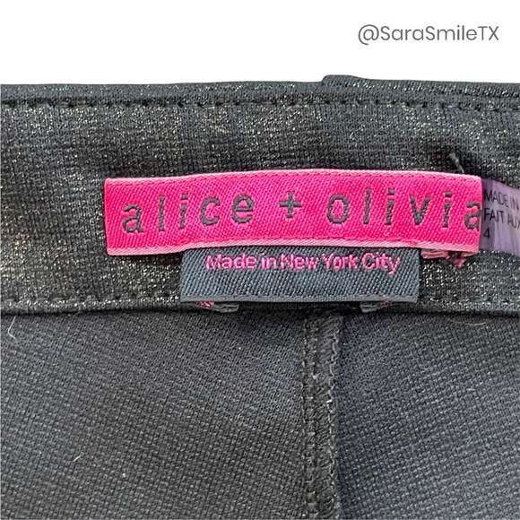 ALICE + OLIVIA Black & Metallic Gold Shimmer Front Zip Leggings - Picture 10 of 14